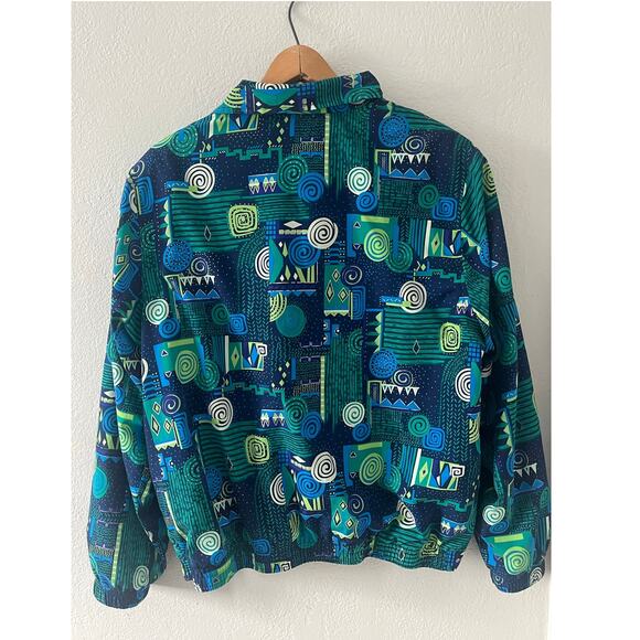 Women's Vintage Koret Sprot Geometric Shoulder Pad Windbreaker Coat Jacket Sz L - Picture 2 of 5